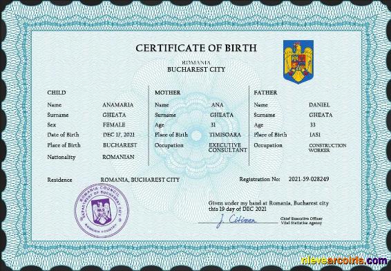 Romania vital record birth certificate